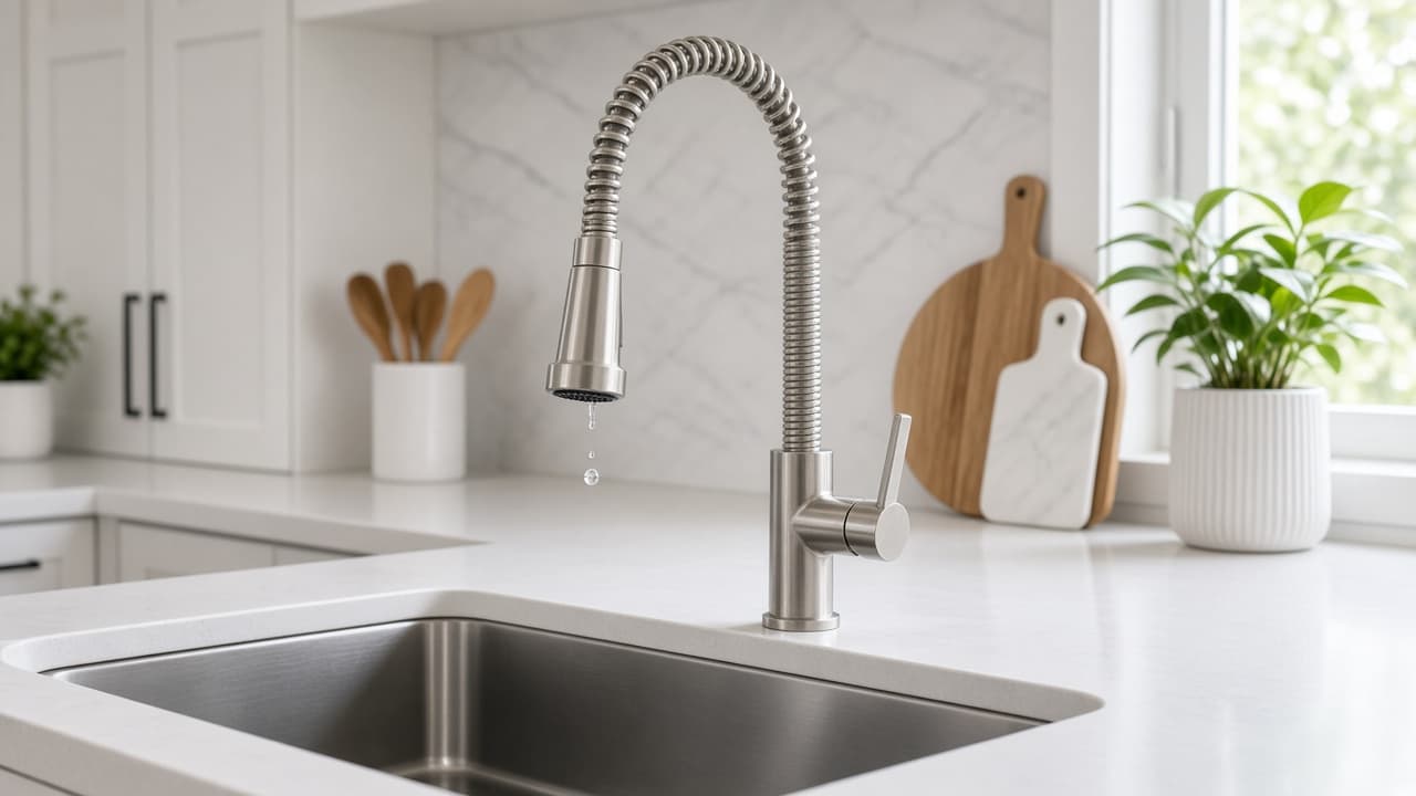 Kitchen faucet and sink that may need plumbing repair